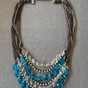 paparazzi Teal Blue and Clear Multi-Strand Statement Necklace